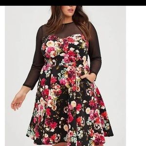 Torrid Floral / Sheer / Black skater mini dress